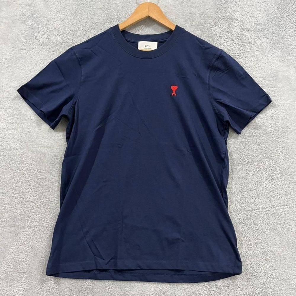 AMI Paris Red Heart Logo Shirt Men Large Ami De Coeur Stretch Organic Cotton
